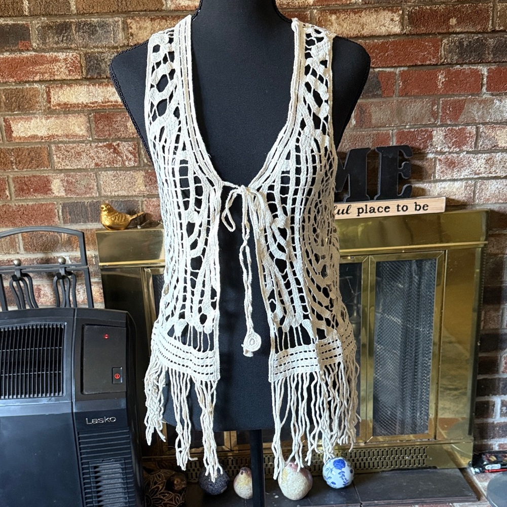 Boho Crochet Fringe vest  - Cream